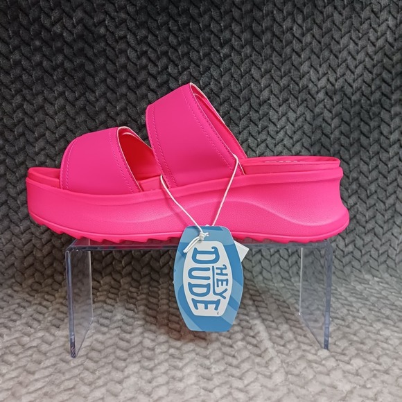 Hey Dude Delray Slide Mono Classic Women's Sandals Electric Pink Platform Sz 9 - Picture 9 of 12